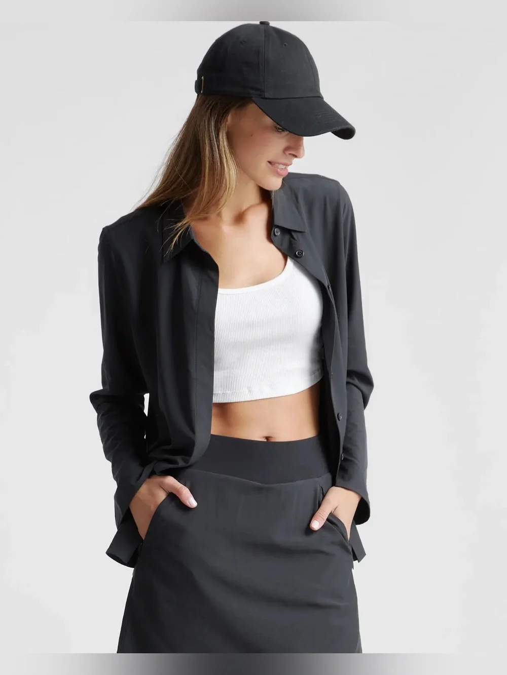 Quince Gray Performance Tech Blouse